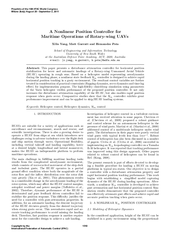 (PDF) A nonlinear position controller for maritime operations of Rotary ...