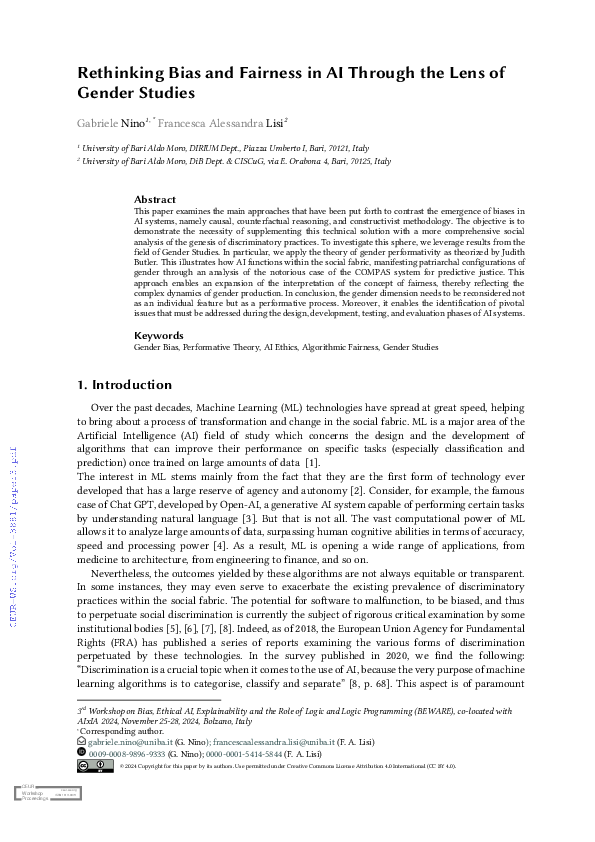 (PDF) Rethinking Bias and Fairness in AI Through the Lens of Gender Studies