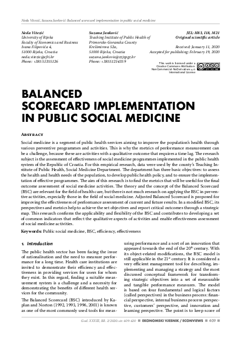 (PDF) Balanced scorecard implementation in public social medicine