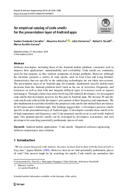 (PDF) An empirical catalog of code smells for the presentation layer of ...