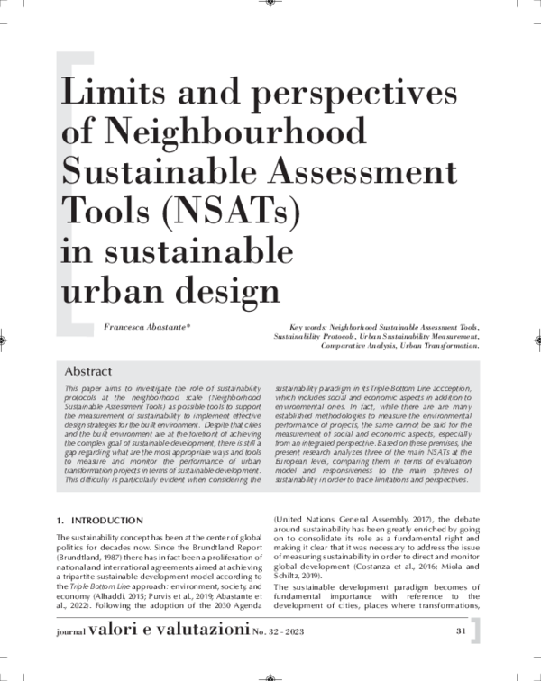 (PDF) Limits and perspectives of Neighbourhood Sustainable Assessment ...