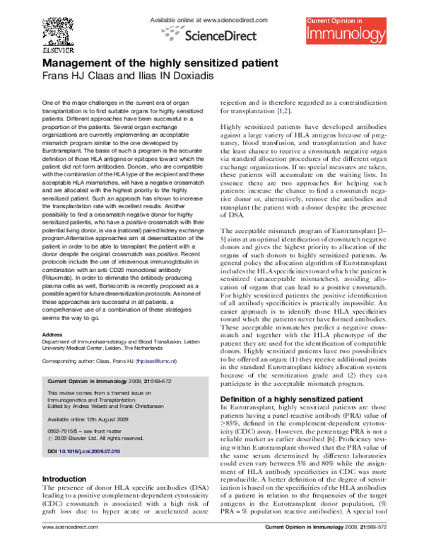 (PDF) Management of the highly sensitized patient