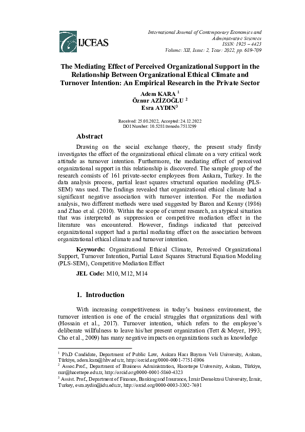 (PDF) The Mediating Effect of Perceived Organizational Support in the ...