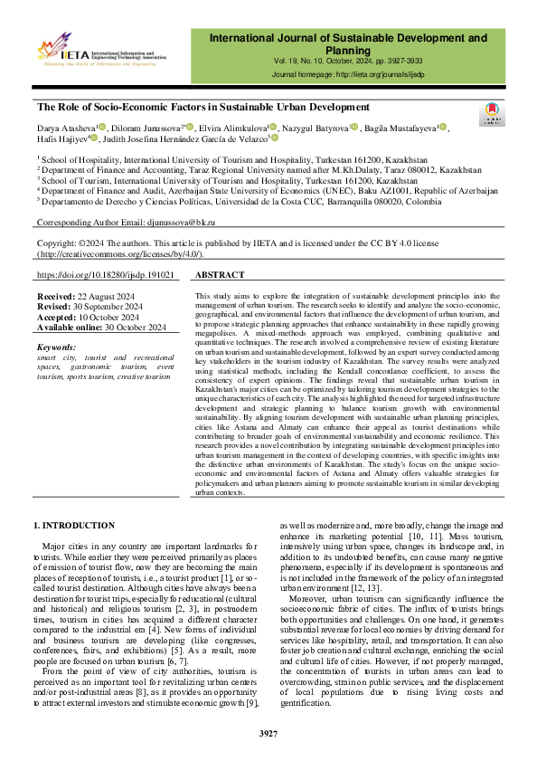 (PDF) The Role of Socio-Economic Factors in Sustainable Urban Development