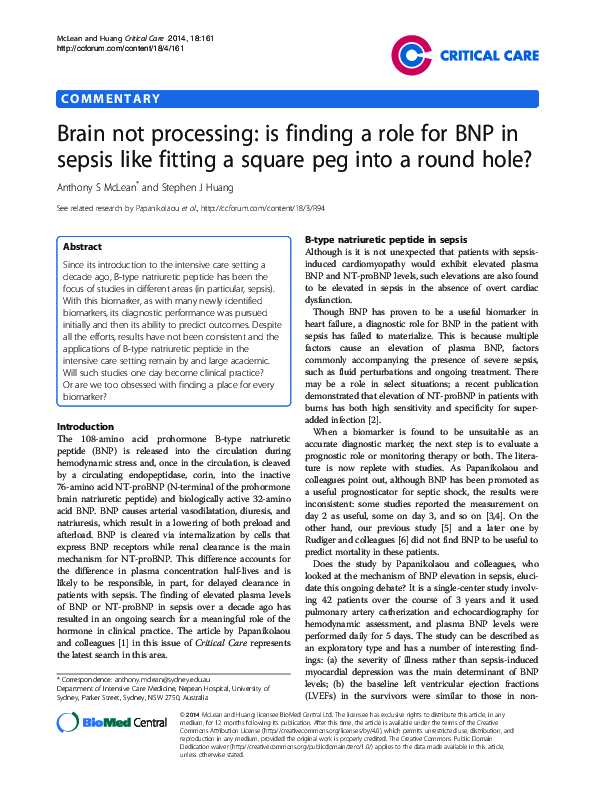 (PDF) Brain not processing: is finding a role for BNP in sepsis like ...