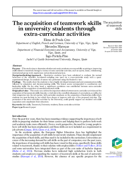 (PDF) The acquisition of teamwork skills in university students through ...