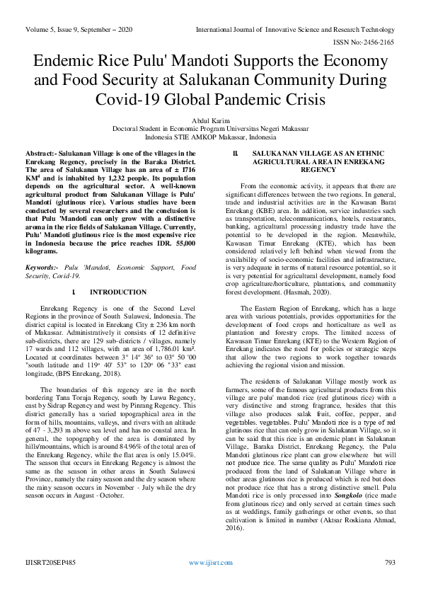 (PDF) Endemic Rice Pulu' Mandoti Supports the Economy and Food Security ...