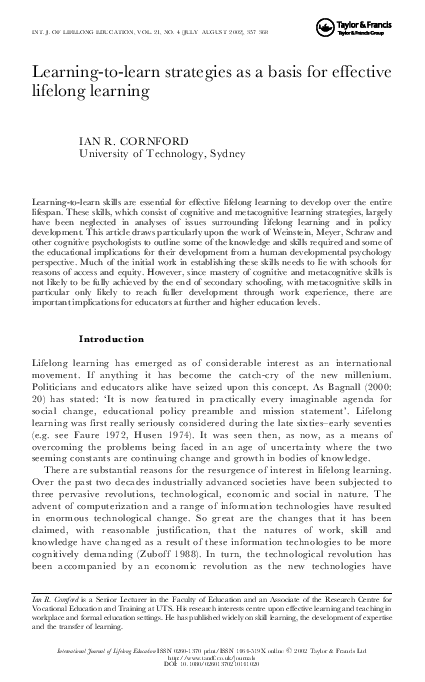 (PDF) Learning-to-learn strategies as a basis for effective lifelong ...