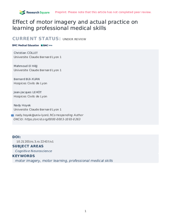 (PDF) Effect of motor imagery and actual practice on learning ...