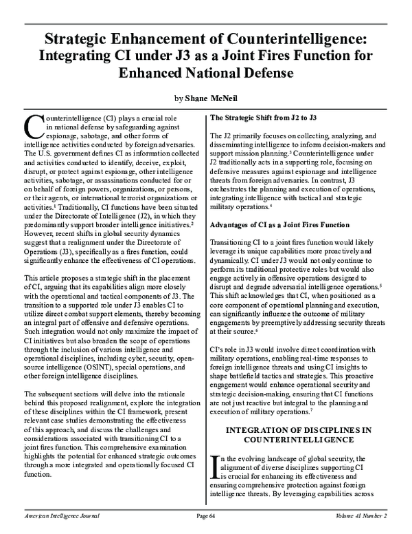 (PDF) Strategic Enhancement of Counterintelligence: Integrating CI ...