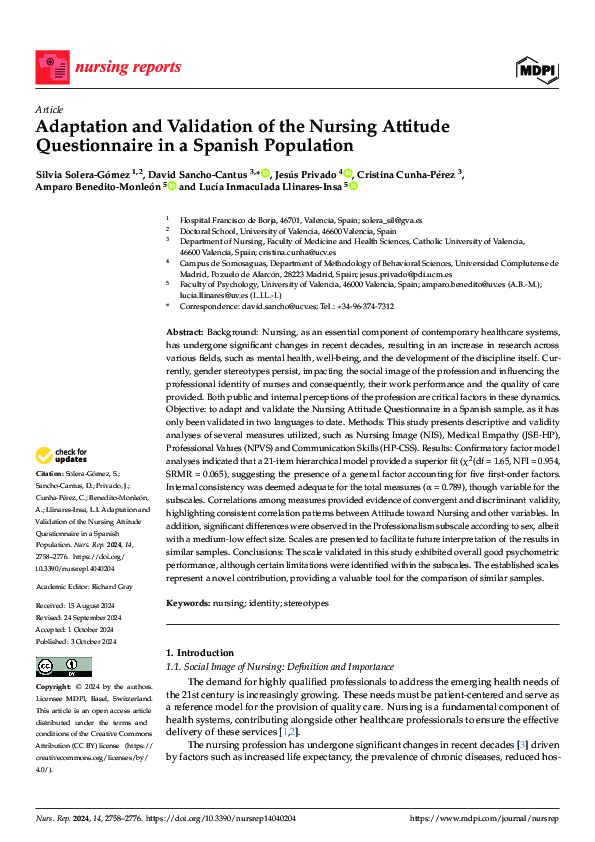 (PDF) Adaptation and Validation of the Nursing Attitude Questionnaire ...