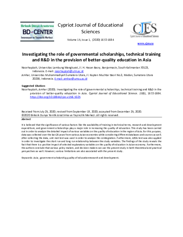 (PDF) Investigating the role of governmental scholarships, technical ...