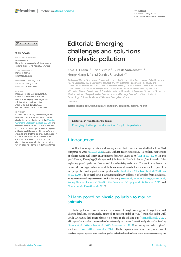 (PDF) Editorial: Emerging challenges and solutions for plastic pollution