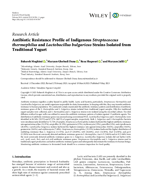 (PDF) Antibiotic Resistance Profile of Indigenous Streptococcus ...