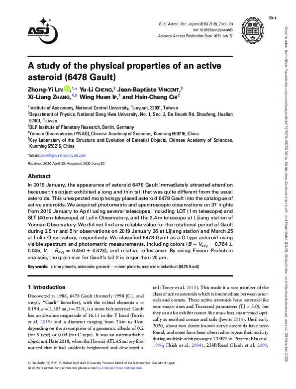 (PDF) A study of the physical properties of an active asteroid (6478 Gault)
