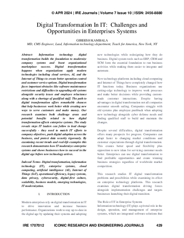 (PDF) Digital Transformation In IT: Challenges and Opportunities in ...