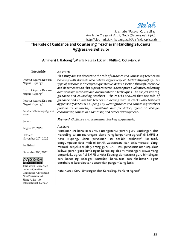 (PDF) Role of Guidance and Counseling Teacher in Handling Students ...