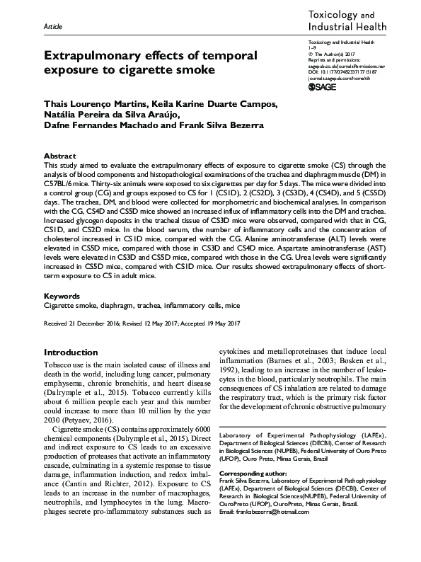 (PDF) Extrapulmonary effects of temporal exposure to cigarette smoke