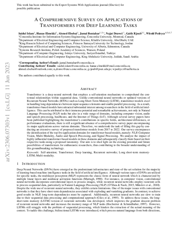 (PDF) A Comprehensive Survey on Applications of Transformers for Deep ...