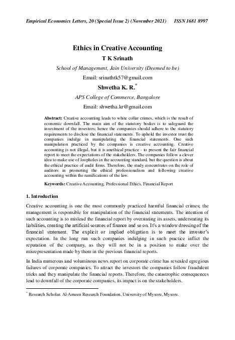 (PDF) Ethics in Creative Accounting
