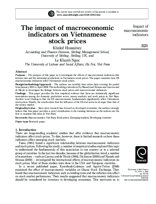 (PDF) The impact of macroeconomic indicators on Vietnamese stock prices