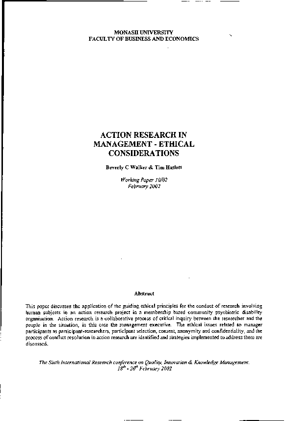 (PDF) Action research in management - ethical considerations