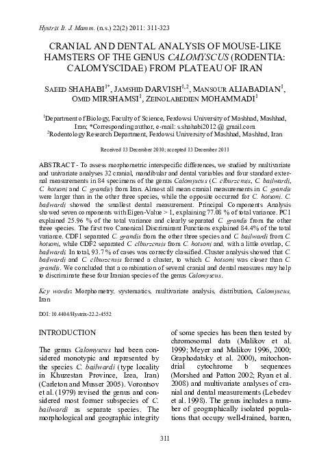 (PDF) CRANIAL AND DENTAL ANALYSIS OF MOUSE-LIKE HAMSTERS OF THE GENUS ...