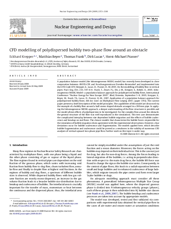 (PDF) CFD modelling of polydispersed bubbly two-phase flow around an ...