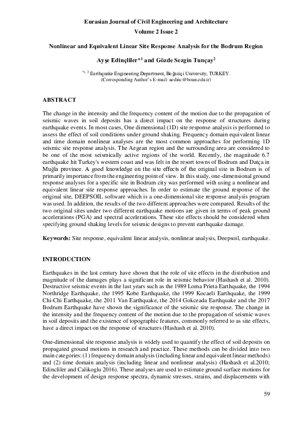 (PDF) Nonlinear and Equivalent Linear Site Response Analysis for the ...
