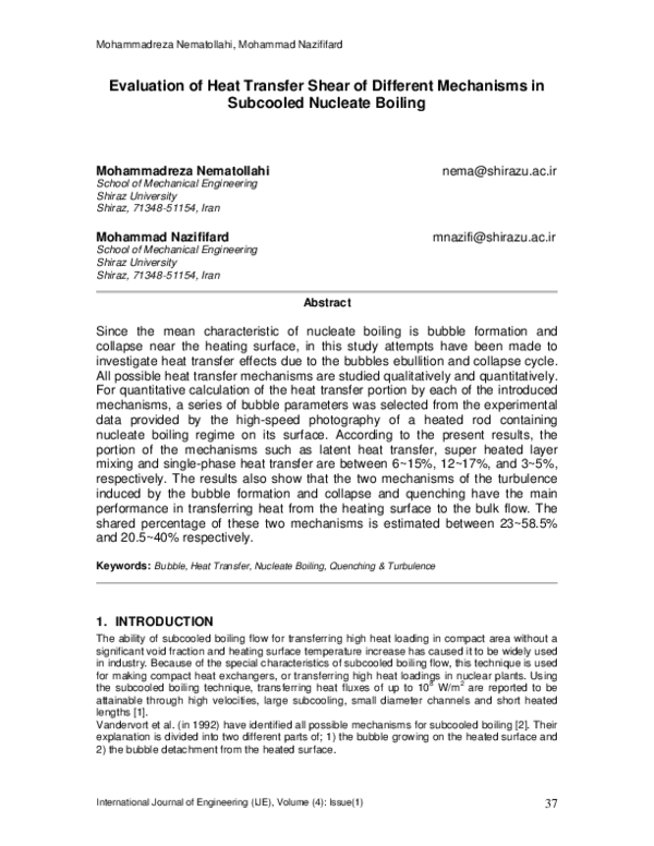 (PDF) Evaluation of Heat Transfer Shear of Different Mechanisms in Flow ...