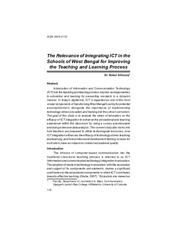 (PDF) The Relevance of Integrating ICT in the Schools of West Bengal ...
