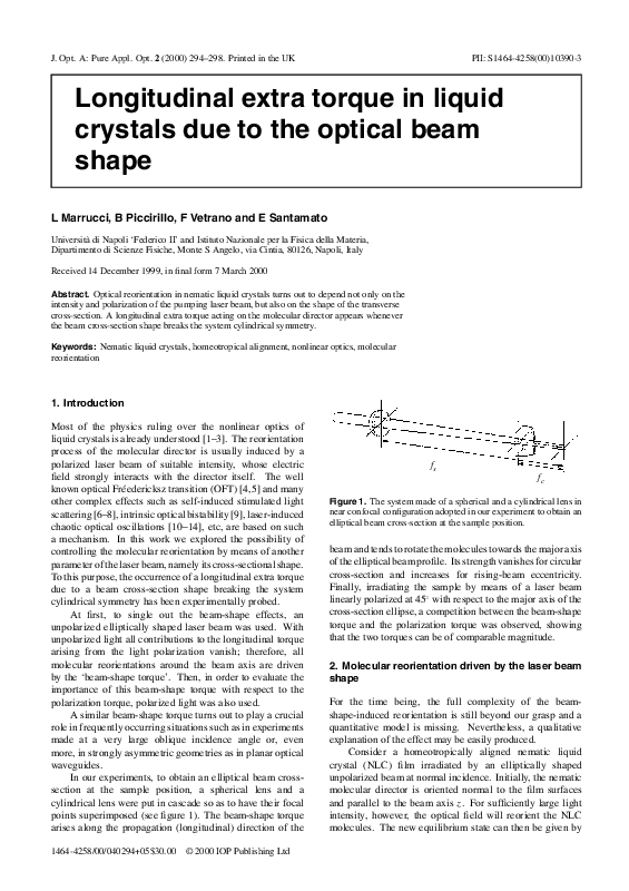 (PDF) Longitudinal extra torque in liquid crystals due to the optical ...