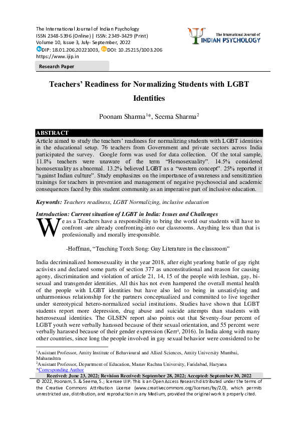 (PDF) Teachers' Readiness for Normalizing Students with LGBT Identities