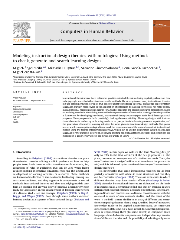 (PDF) Modeling instructional-design theories with ontologies: Using ...