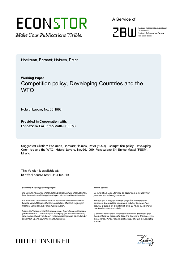 (PDF) Competition Policy, Developing Countries and the WTO