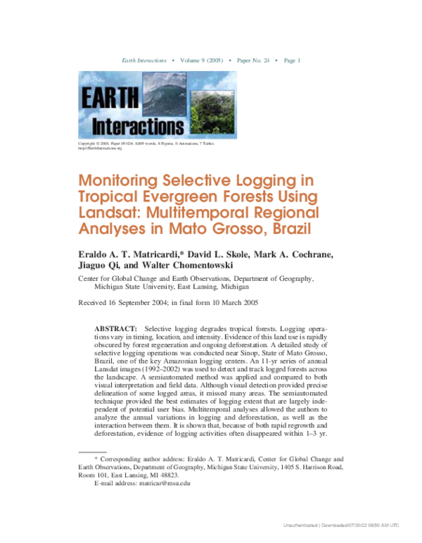 (PDF) Monitoring Selective Logging in Tropical Evergreen Forests Using ...