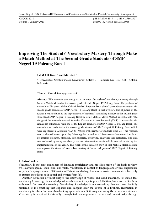 (PDF) Improving The Students’ Vocabulary Mastery Through Make a Match ...