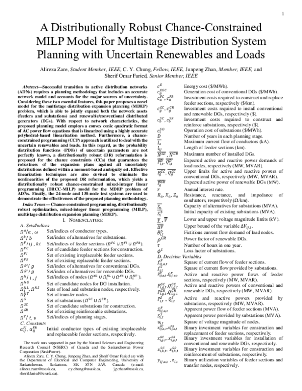 (PDF) A Distributionally Robust Chance-Constrained MILP Model for ...