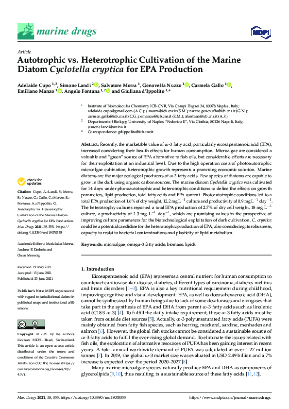 (PDF) Autotrophic vs. Heterotrophic Cultivation of the Marine Diatom
