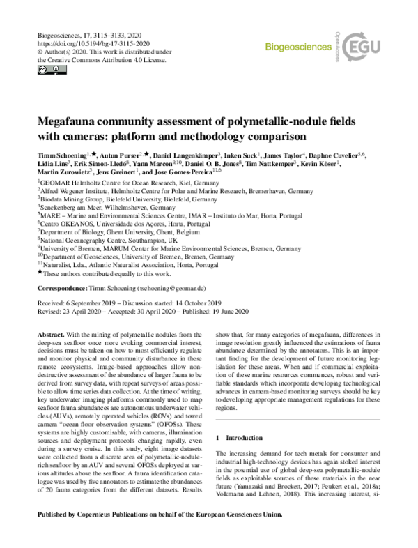 (PDF) Megafauna community assessment of polymetallic nodule fields with ...