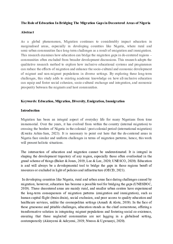 (PDF) The Role of Education In Bridging The Migration Gaps in ...
