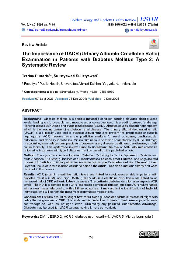 (PDF) The Importance of UACR (Urinary Albumin Creatinine Ratio ...