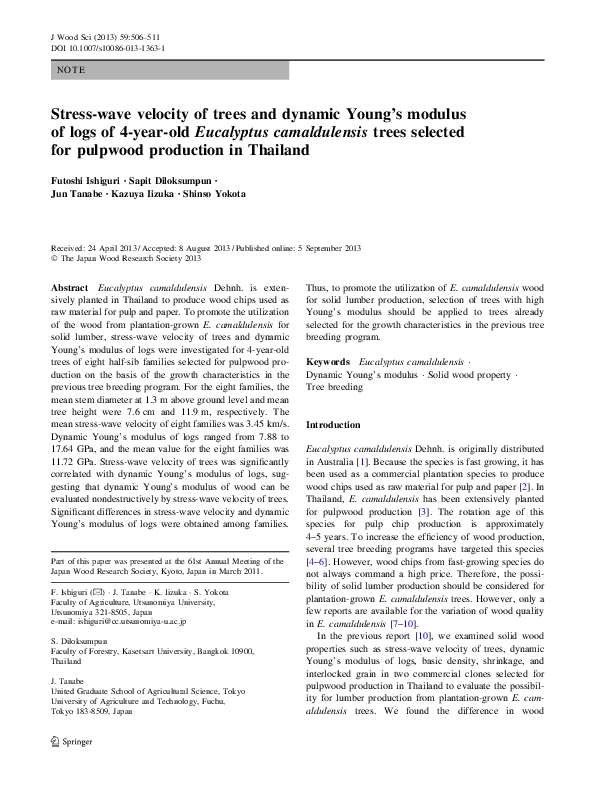 (PDF) Stress-wave velocity of trees and dynamic Young’s modulus of logs ...
