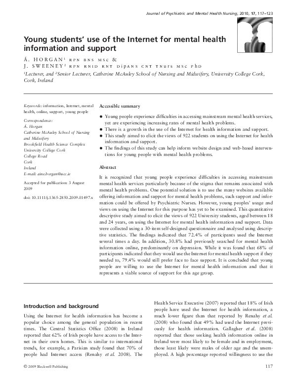 (PDF) Young students' use of the Internet for mental health information ...