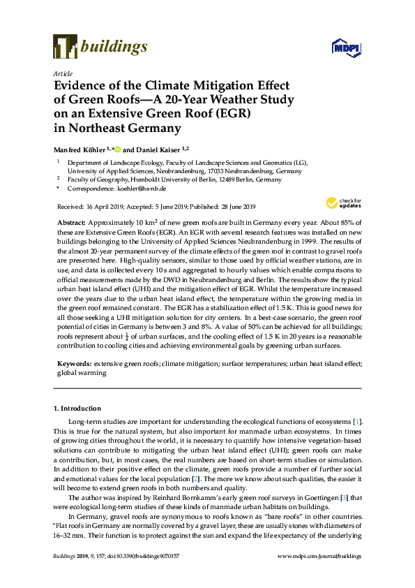 Picture Idea: Pdf Evidence Of The Climate Mitigation Effect Of Green Roofs