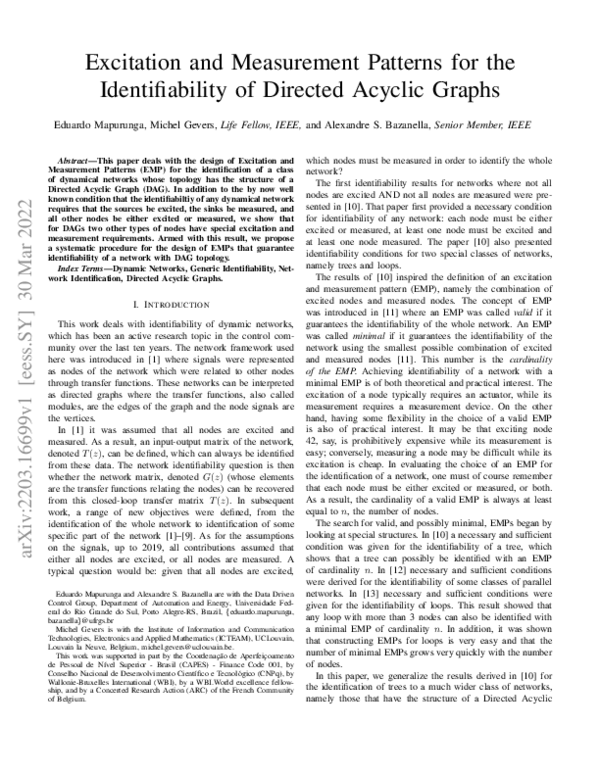 (PDF) Excitation and Measurement Patterns for the Identifiability of ...