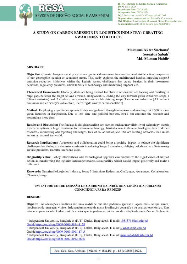 (PDF) A STUDY ON CARBON EMISSION IN LOGISTICS INDUSTRY: CREATING ...