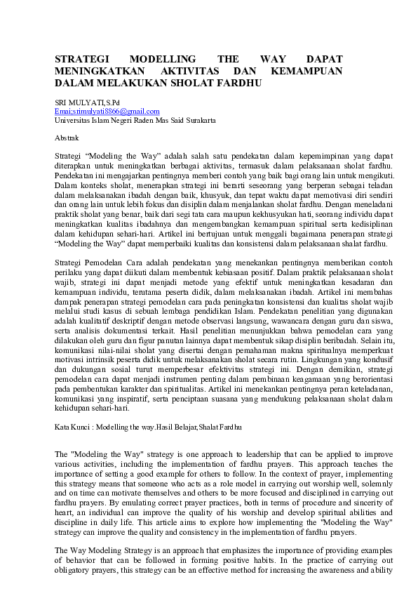 (PDF) MODELLING THE WAY DAPAT MENINGKATKAN AKTIVITAS DAN KEMAMPUAN ...
