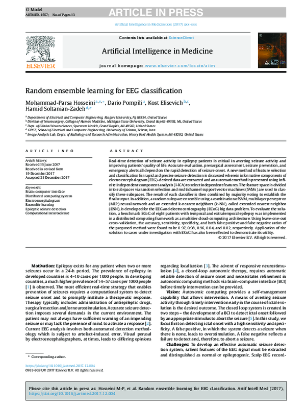 (PDF) Random ensemble learning for EEG classification