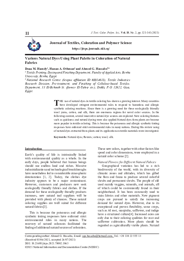(PDF) Various Natural Dyes Using Plant Palette in Coloration of Natural ...